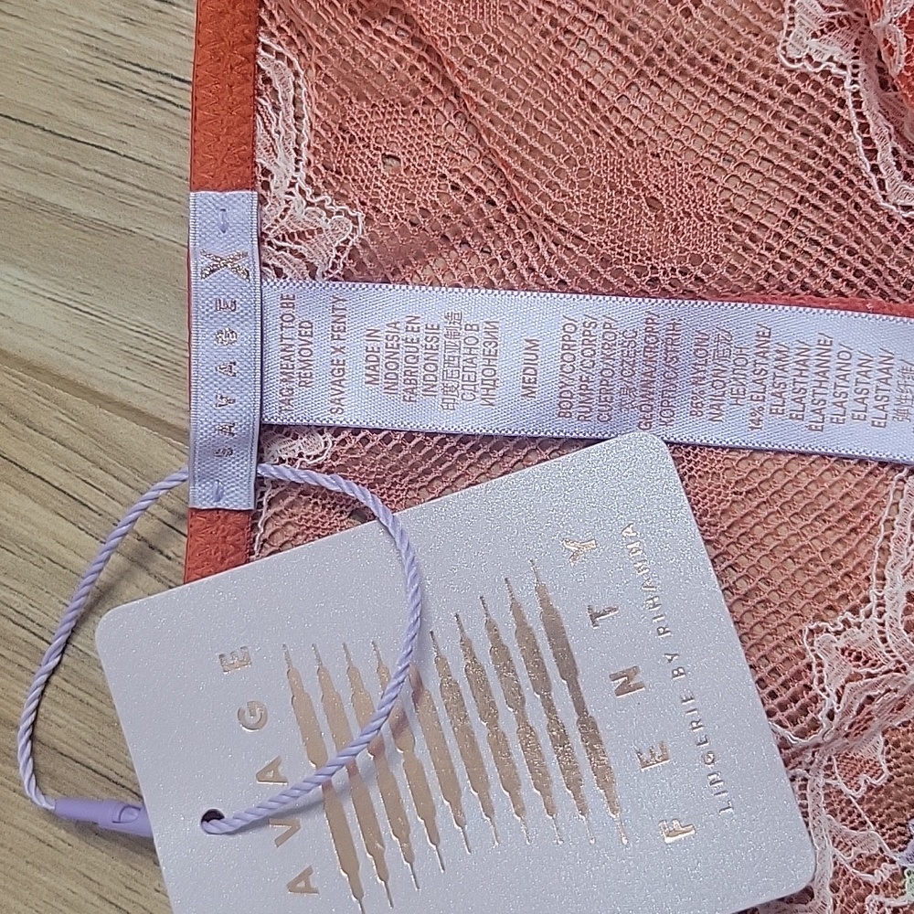 Savage X Fenty Dolled Up Sleep Cami Spiced Orange with Lace Cheeky - Picture 10 of 15